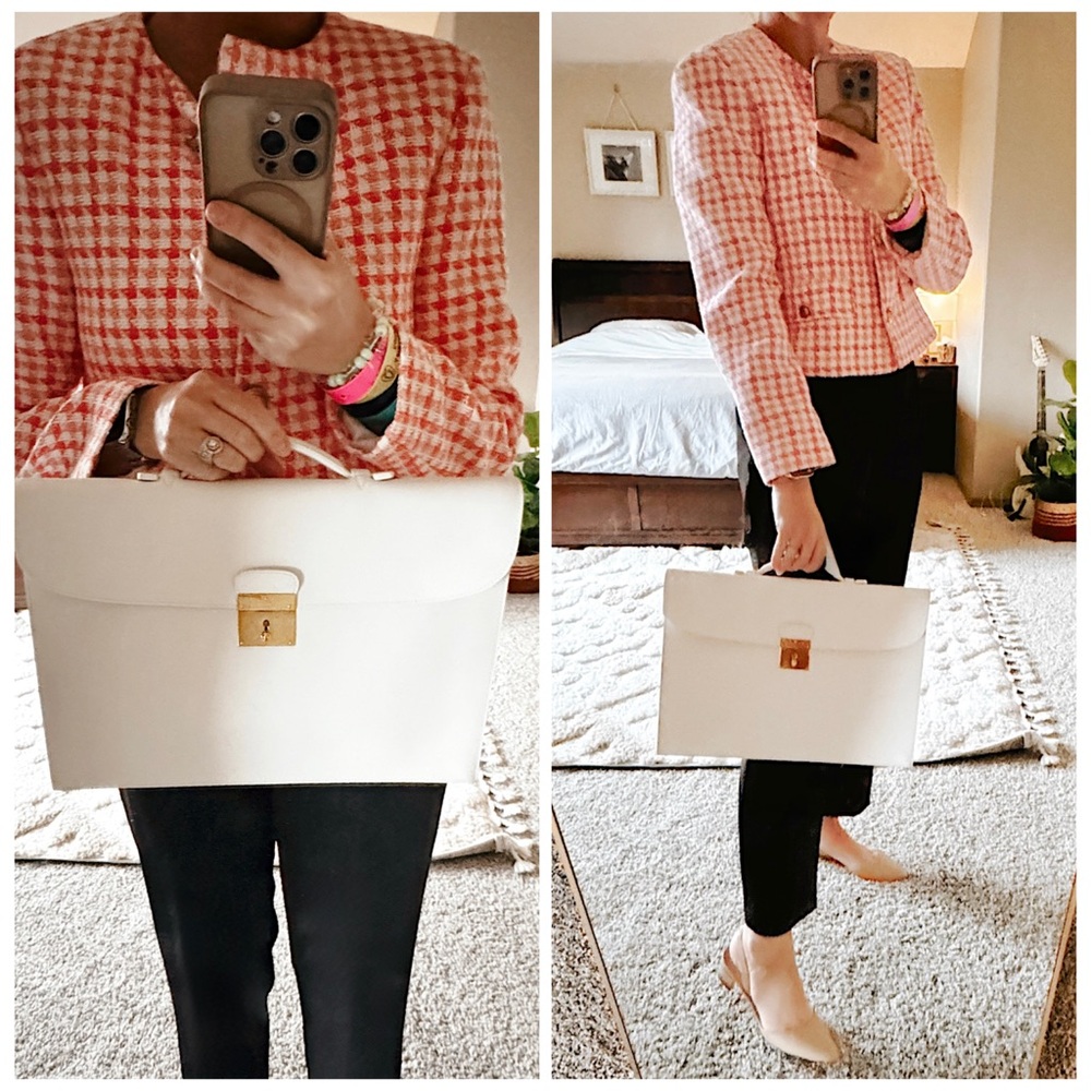 SOLD🔥Hermes Quirus II White Leather Box Briefcase Men Women work laptop satchel - Picture 2 of 12